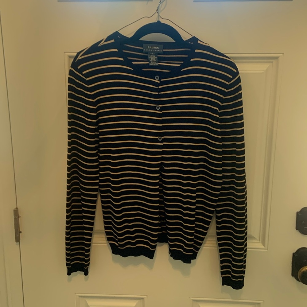 Ralph Lauren black and gold sweater set. Cardigan & shell. Silk & nylon. Size L